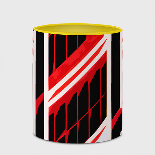 Кружка цветная Red and white lines on a black background / 3D-Белый + желтый – фото 2