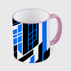 Кружка 3D Blue and black stripes on a white background, цвет: 3D-розовый кант