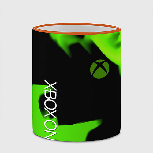 Кружка цветная Xbox one green flame / 3D-Оранжевый кант – фото 2