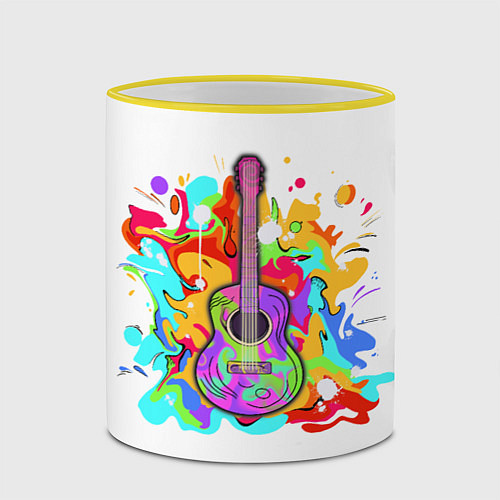 Кружка цветная Разноцветная гитара / 3D-Желтый кант – фото 2
