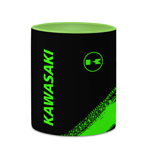 Кружка цветная Kawasaki - logo / 3D-Белый + светло-зеленый – фото 2