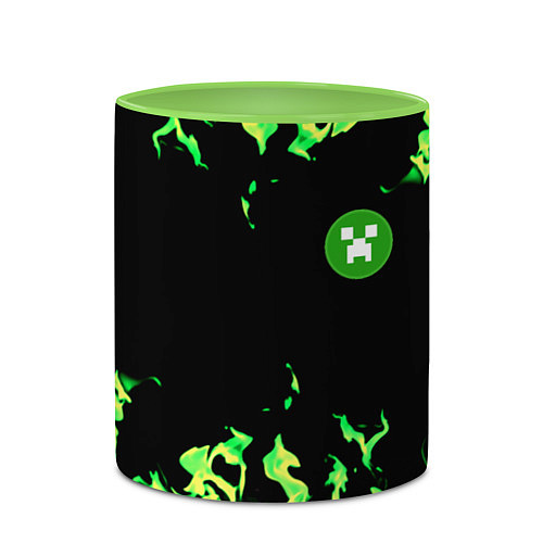 Кружка цветная Minecraft green flame / 3D-Белый + светло-зеленый – фото 2