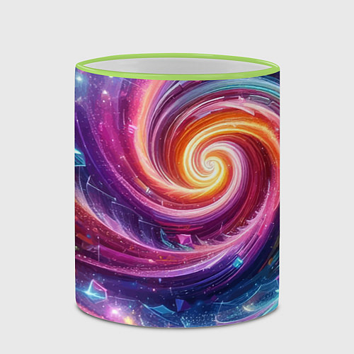 Кружка цветная Космическая галактическая спираль - неоновое свече / 3D-Светло-зеленый кант – фото 2