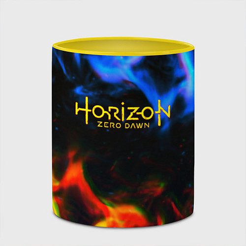 Кружка цветная Horizon zero dawn flame glitch / 3D-Белый + желтый – фото 2