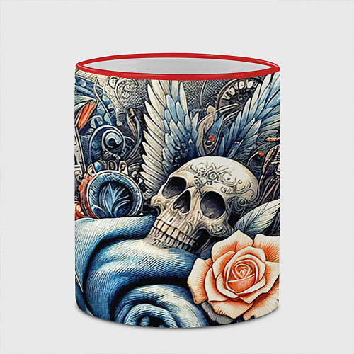 Кружка цветная Стимпанк композиция с черепом / 3D-Красный кант – фото 2