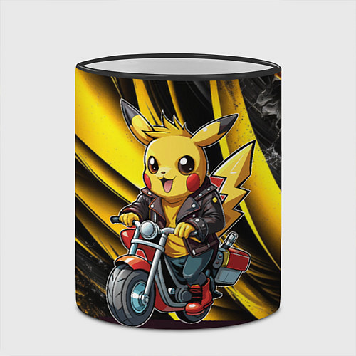 Кружка цветная Пикачу на красном мотоцикле / 3D-Черный кант – фото 2