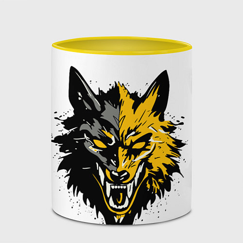 Кружка цветная Злой желтый волк / 3D-Белый + желтый – фото 2