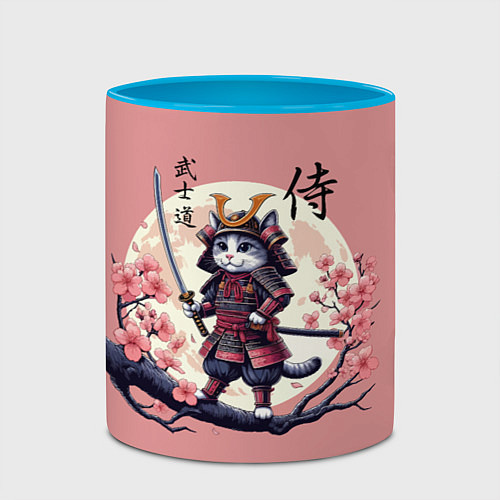 Кружка цветная Kitten samurai - bushido ai art / 3D-Белый + небесно-голубой – фото 2