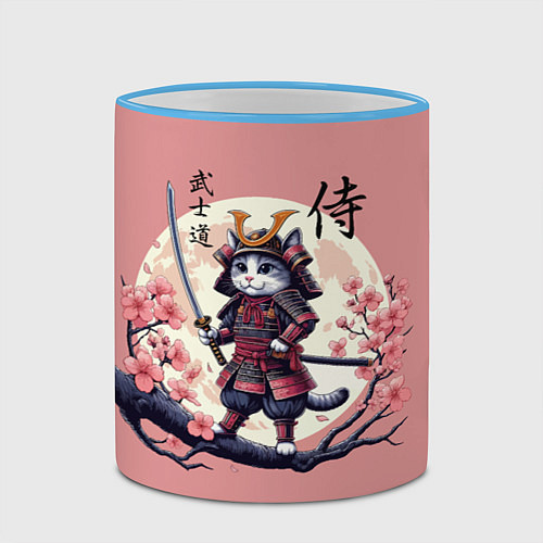 Кружка цветная Kitten samurai - bushido ai art / 3D-Небесно-голубой кант – фото 2