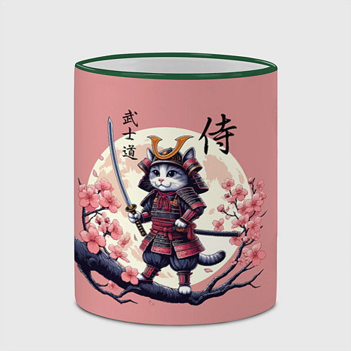 Кружка цветная Kitten samurai - bushido ai art / 3D-Зеленый кант – фото 2