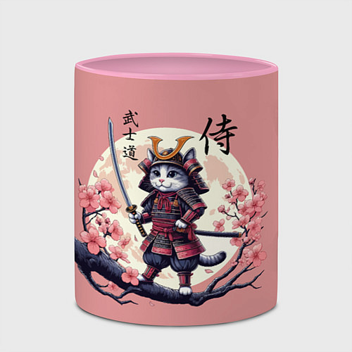 Кружка цветная Kitten samurai - bushido ai art / 3D-Белый + розовый – фото 2