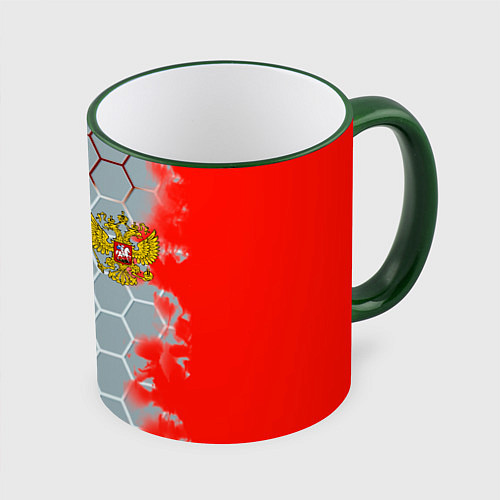 Кружка цветная Россия абстрактные соты / 3D-Зеленый кант – фото 1