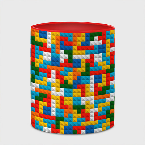Кружка цветная Разноцветные квадратные плитки / 3D-Белый + красный – фото 2
