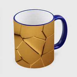 Кружка 3D Золотые неоновые плиты в разломе, цвет: 3D-синий кант