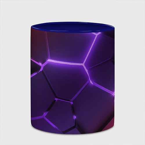 Кружка цветная Красно-фиолетовые неоновые плиты в разломе / 3D-Белый + синий – фото 2