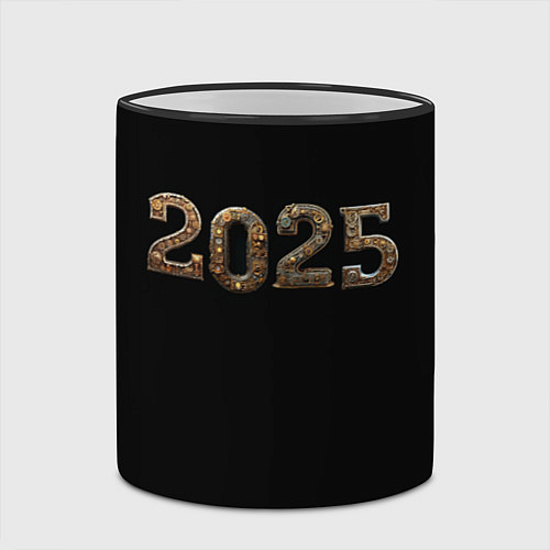 Кружка цветная Металическая надпись 2025 год в стиле стимпанк / 3D-Черный кант – фото 2