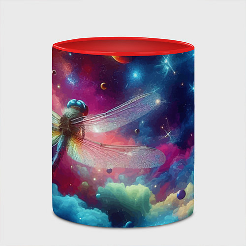Кружка цветная Space dragonfly - ai art fantasy / 3D-Белый + красный – фото 2