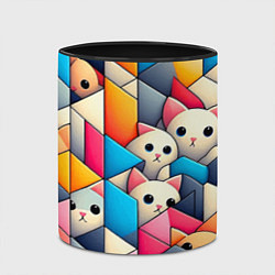Кружка 3D Geometric pattern with kittens - ai art, цвет: 3D-белый + черный — фото 2