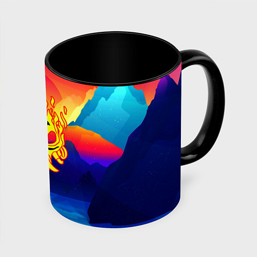 Кружка цветная Samurai fire logo japan / 3D-Белый + черный – фото 1