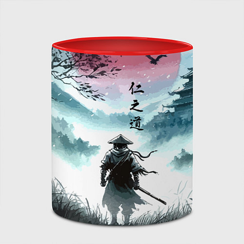 Кружка цветная Japanese samurai - ghost of Tsushima / 3D-Белый + красный – фото 2