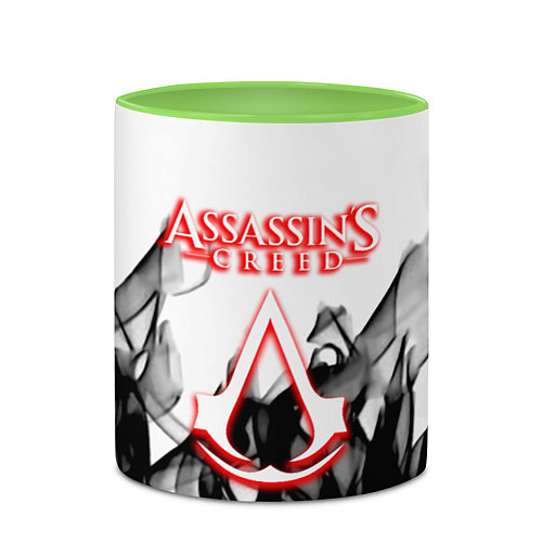 Кружка цветная Assassins Creed огненное лого гейм / 3D-Белый + светло-зеленый – фото 2
