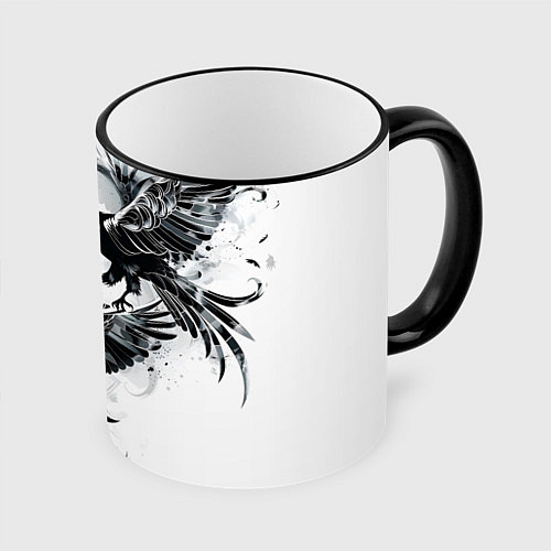Кружка цветная Два каллиграфических ворона / 3D-Черный кант – фото 1