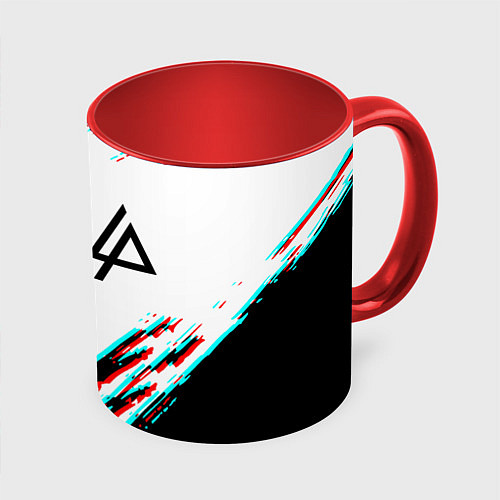 Кружка цветная Linkin park краски глитч / 3D-Белый + красный – фото 1