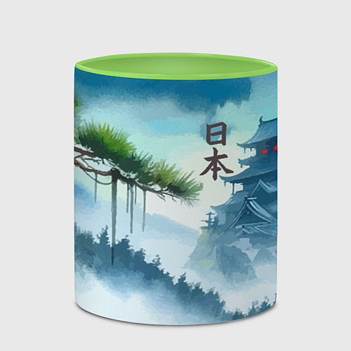 Кружка цветная Японский пейзаж - акварель живопись / 3D-Белый + светло-зеленый – фото 2