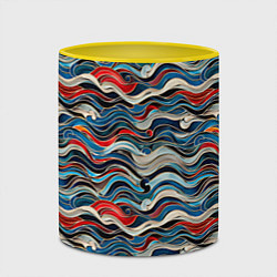 Кружка 3D Разноцветные абстрактные волны, цвет: 3D-белый + желтый — фото 2
