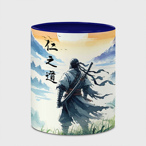 Кружка цветная Ghost of Tsushima - samurai on the background of t / 3D-Белый + синий – фото 2