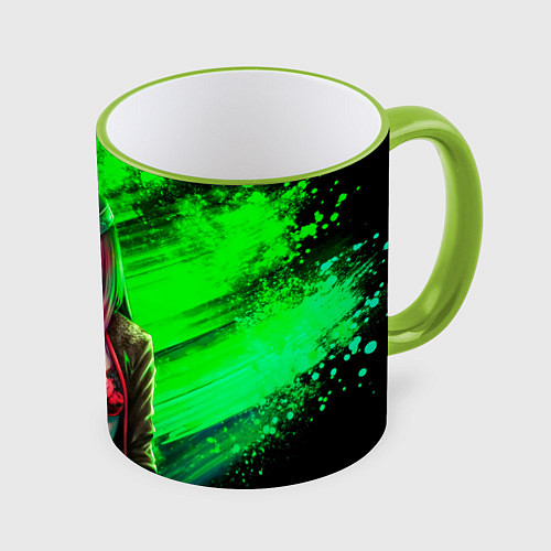 Кружка цветная Строгая девушка самурай / 3D-Светло-зеленый кант – фото 1