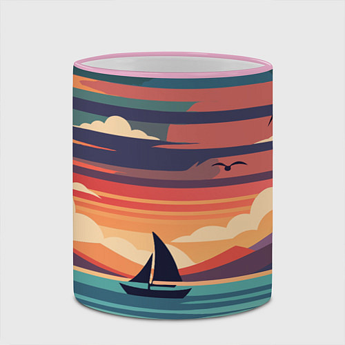 Кружка цветная Парусник на море / 3D-Розовый кант – фото 2