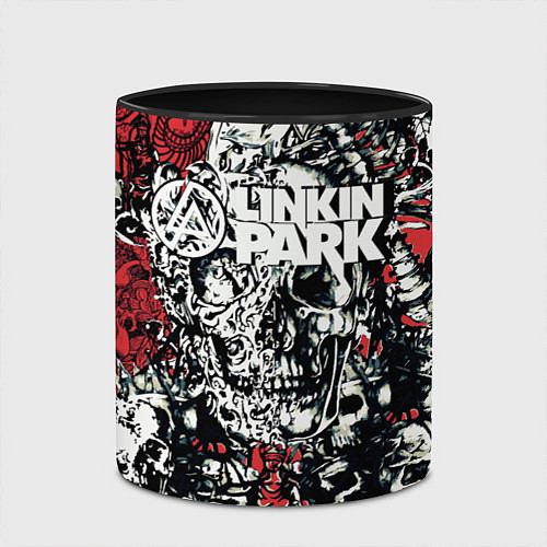 Кружка цветная Linkin Park на фоне татуировки черепов и скелетов / 3D-Белый + черный – фото 2