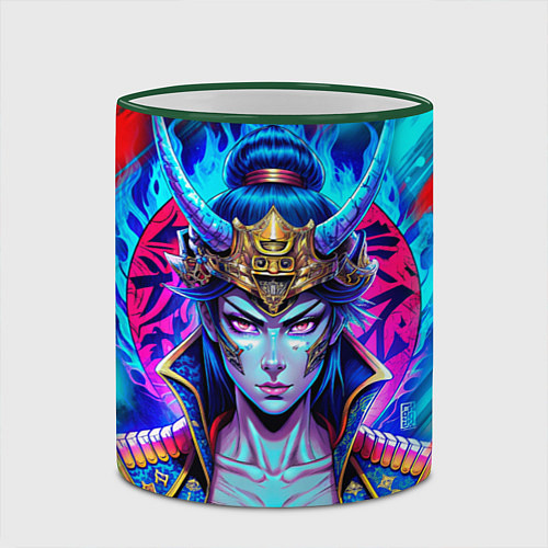 Кружка цветная Суровая девушка самурай / 3D-Зеленый кант – фото 2