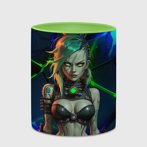 Кружка цветная Девушка киберпанк в зеленом свете / 3D-Белый + светло-зеленый – фото 2
