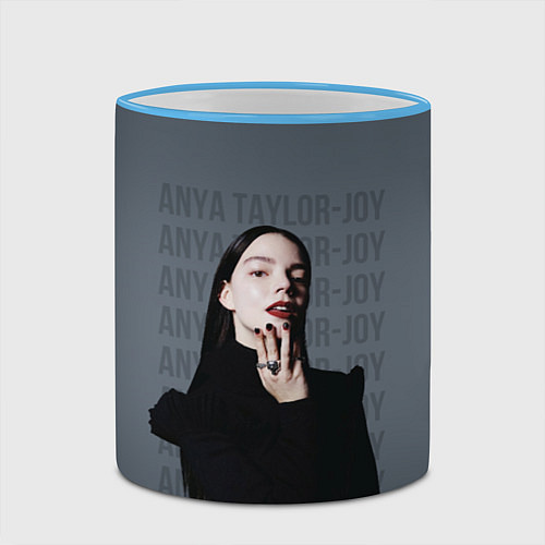 Кружка цветная Actress - Anya Taylor Joy / 3D-Небесно-голубой кант – фото 2