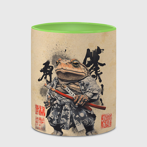 Кружка цветная Жаба самурай - japan aesthetic / 3D-Белый + светло-зеленый – фото 2