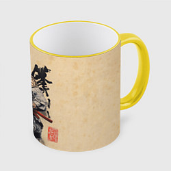 Кружка 3D Жаба самурай - japan aesthetic, цвет: 3D-желтый кант