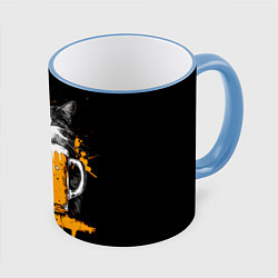 Кружка 3D Уставший кот с кружкой пива, цвет: 3D-небесно-голубой кант