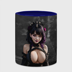 Кружка 3D Готическая девушка в черном белье с большой грудью, цвет: 3D-белый + синий — фото 2