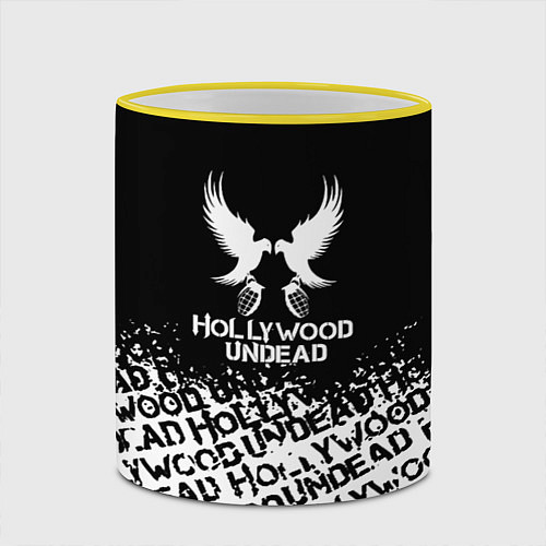 Кружка цветная Hollywood Undead band / 3D-Желтый кант – фото 2