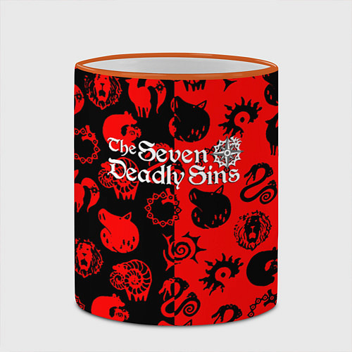 Кружка цветная 7 смертных грехов патттерн / 3D-Оранжевый кант – фото 2