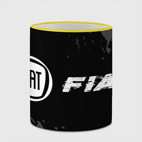 Кружка цветная Fiat speed на темном фоне со следами шин по-горизо / 3D-Желтый кант – фото 2