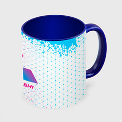 Кружка 3D Mitsubishi neon gradient style, цвет: 3D-белый + синий
