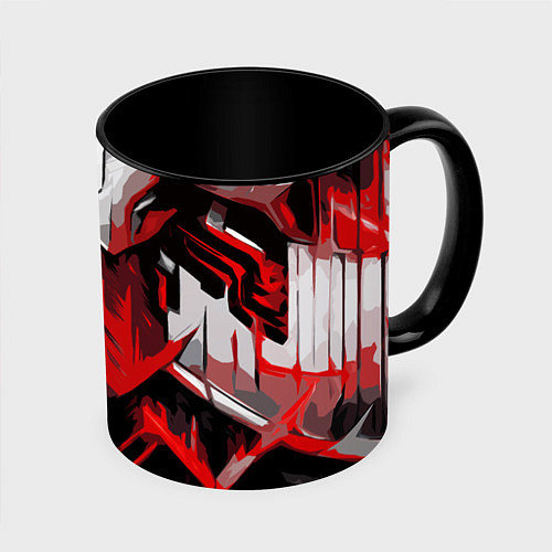 Кружка цветная Red and white abstraction on a black background / 3D-Белый + черный – фото 1