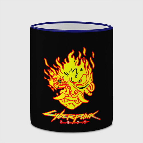 Кружка цветная Cyberpunk 2077 fire logo / 3D-Синий кант – фото 2