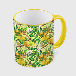 Кружка 3D Птица на грушевом дереве, цвет: 3D-желтый кант