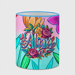 Кружка 3D Алина три розы, цвет: 3D-небесно-голубой кант — фото 2