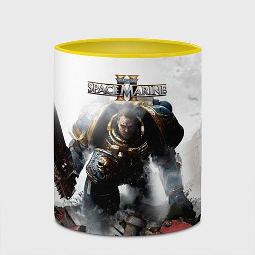Кружка цветная Warhammer 40000 space marine 2 poster / 3D-Белый + желтый – фото 2