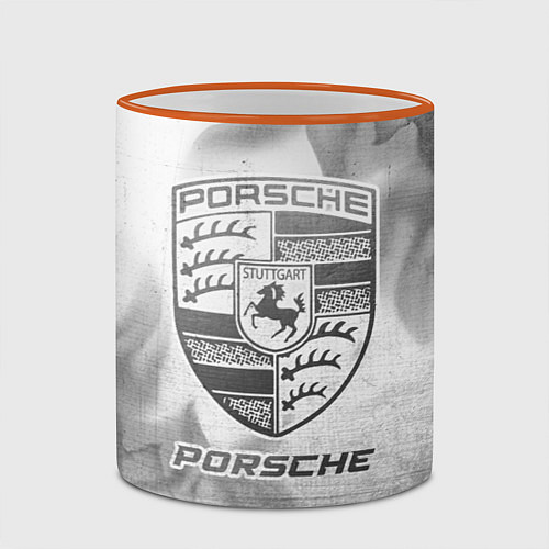 Кружка цветная Porsche - white gradient / 3D-Оранжевый кант – фото 2